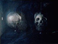two skulls (acrylic/crayon) 41x56cm
